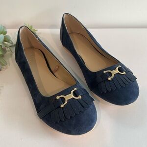 Janie & Jack Blue Suede Fringe Toe Flats Sz 5 NWOT